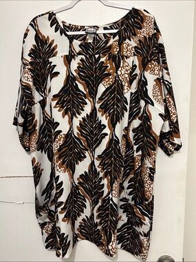 Manuhealii Cream dress with Brown and Black Leaf Print